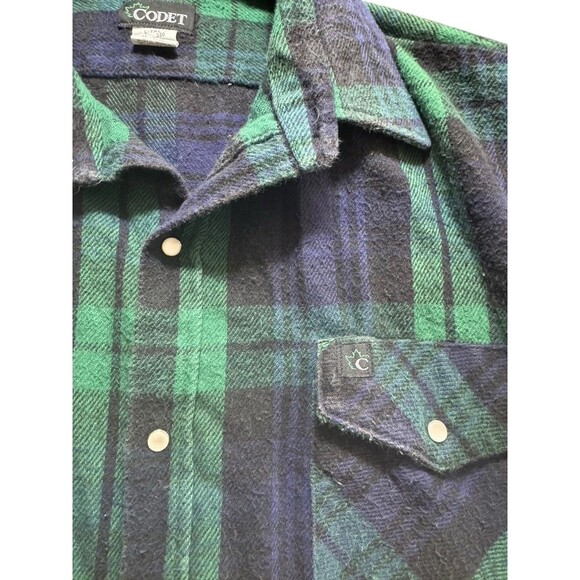 Vintage Codet Shirt Mens Large Tall Green Flannel Plaid Made in Canada Workwear - Picture 6 of 12